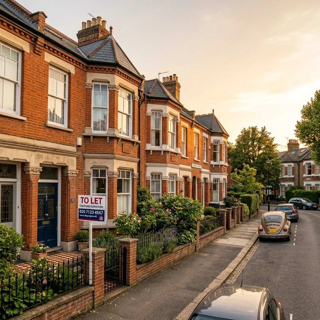 Victorian terrace street with To Let sign