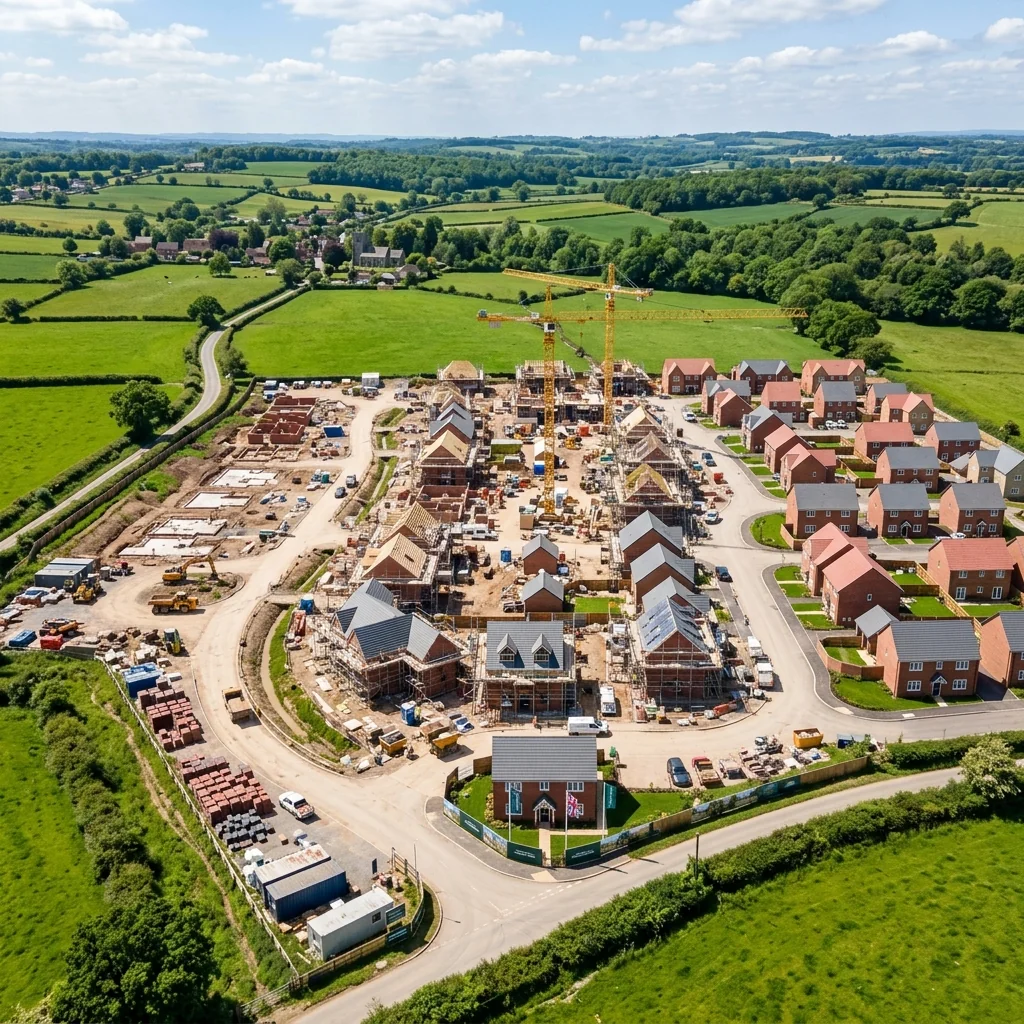 Aerial view of a UK housing development under construction