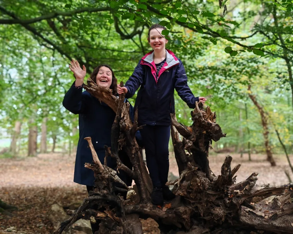 Emma and Ella in woods