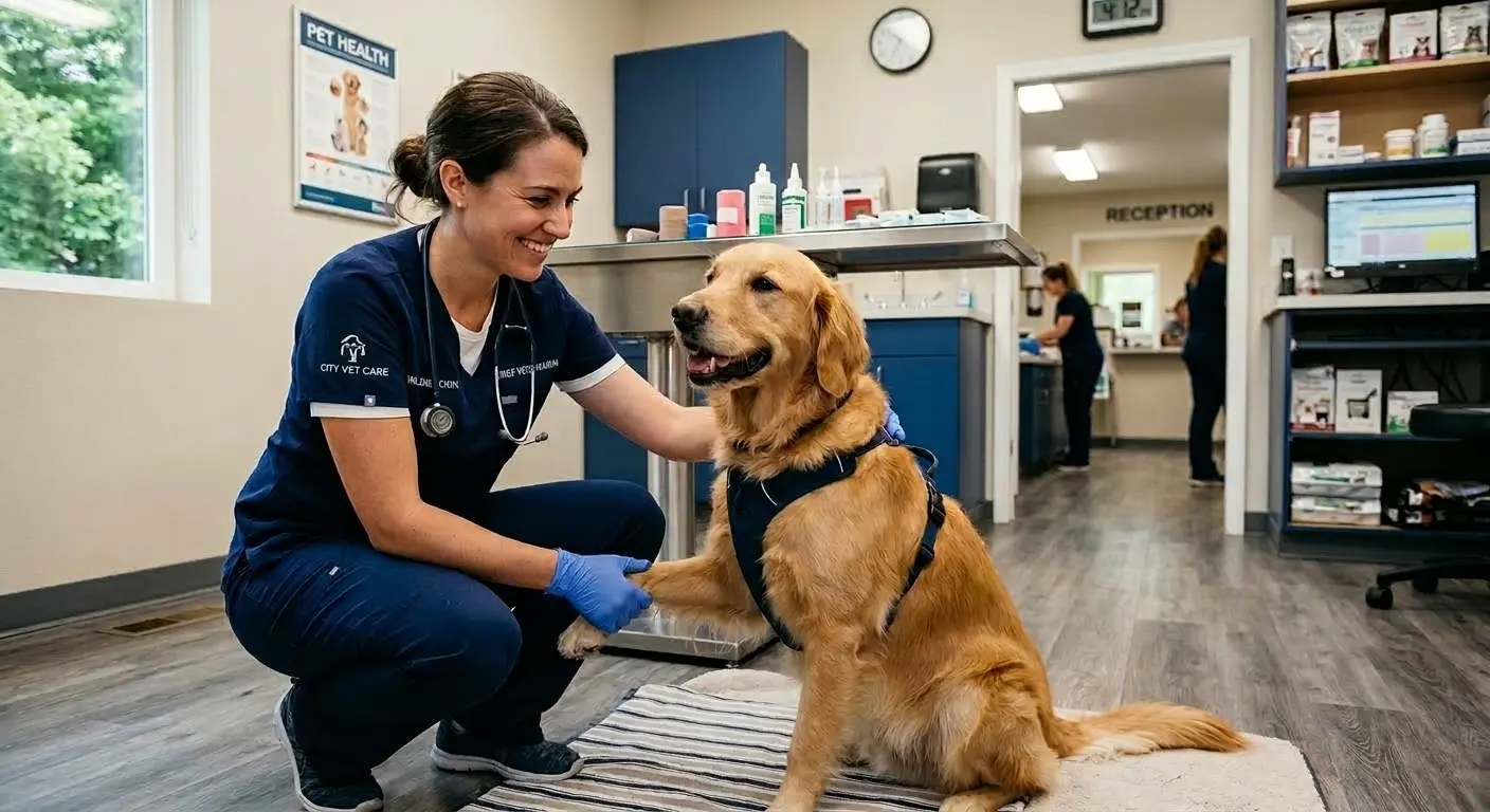 Veterinary professional with animal